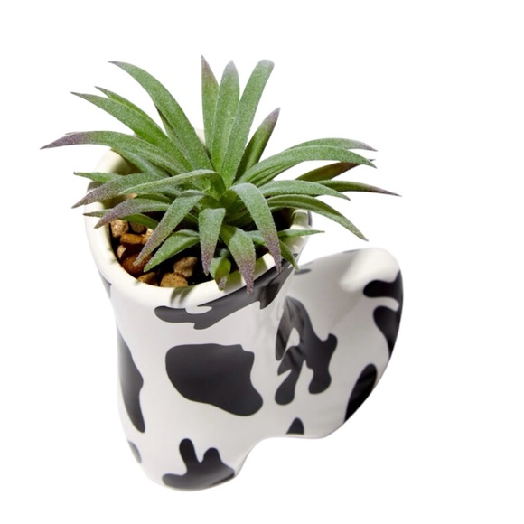 COW SPOTS COWBOY BOOT PLANTER WITH FAUX SUCCULENT - Picture 2 of 2